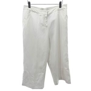 Elementz Women's White Linen Blend Cropped Pants with Eyelet‎ Detail Size M